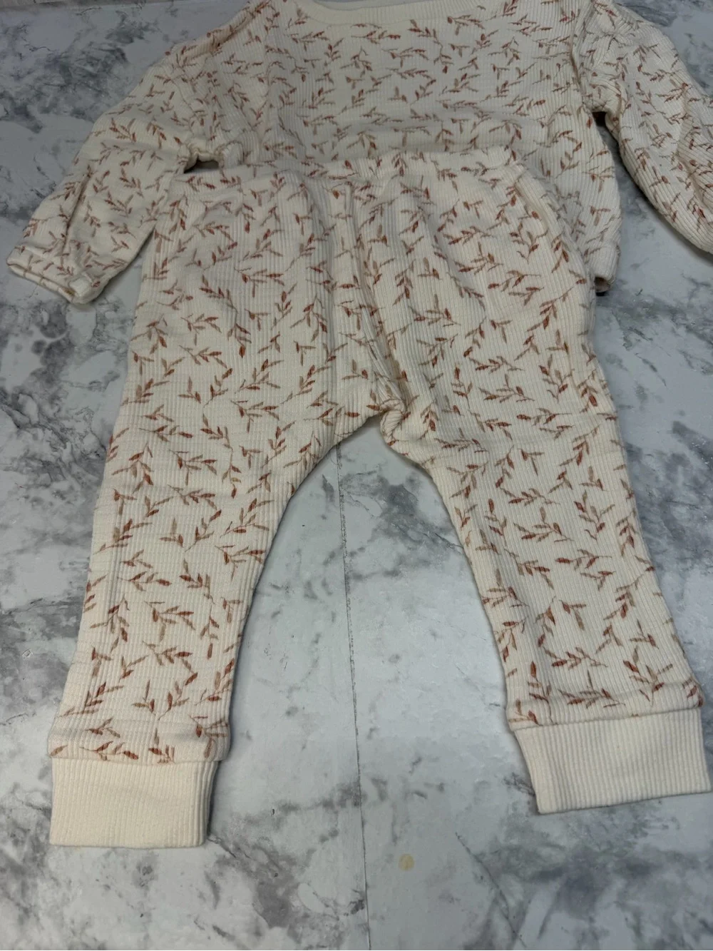 Cream Floral Ribbed Baby Romper Set with Button Detail Fall Outfit Baby girls